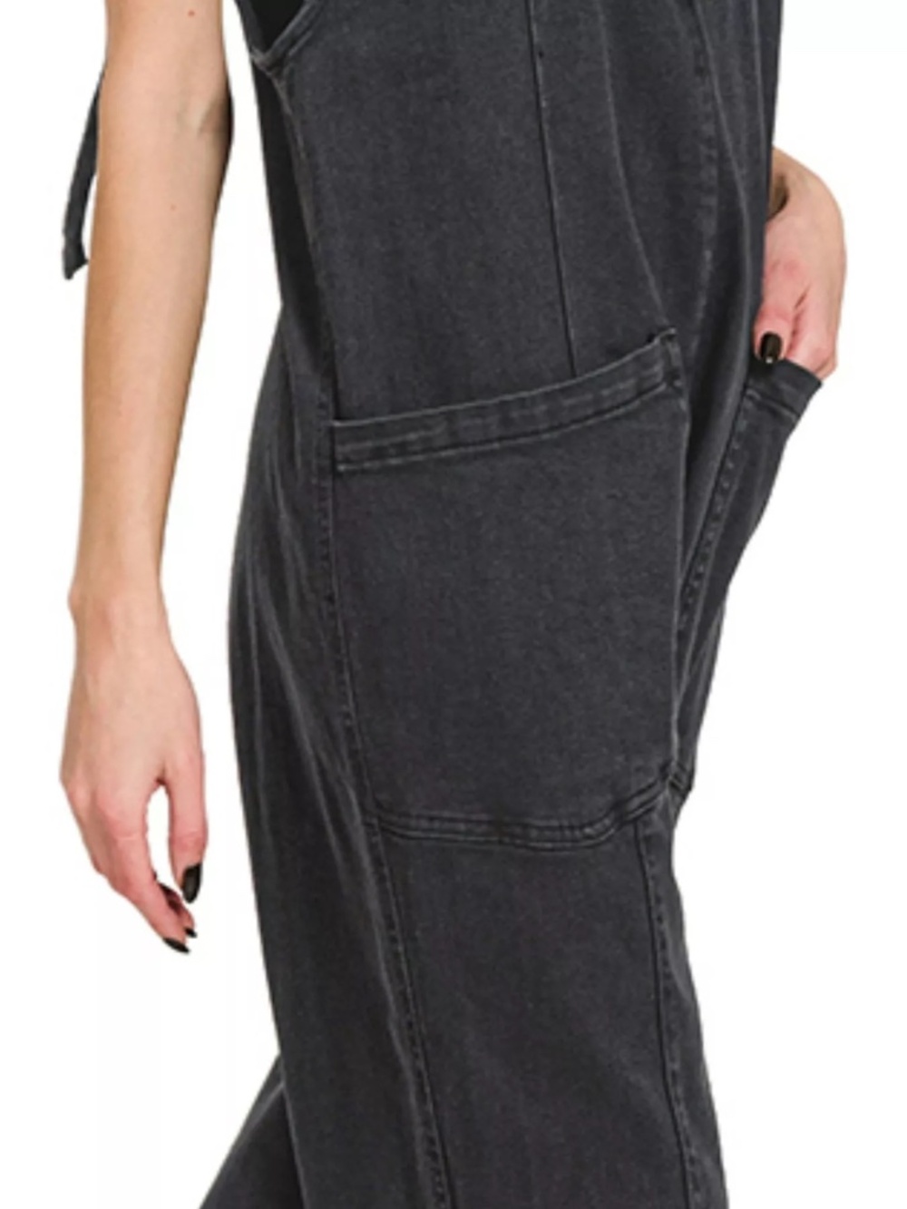 New Zenana Casual Adjustable Strap Baggy Jumpsuit Black Relaxed Fit Adjustable - Picture 4 of 8